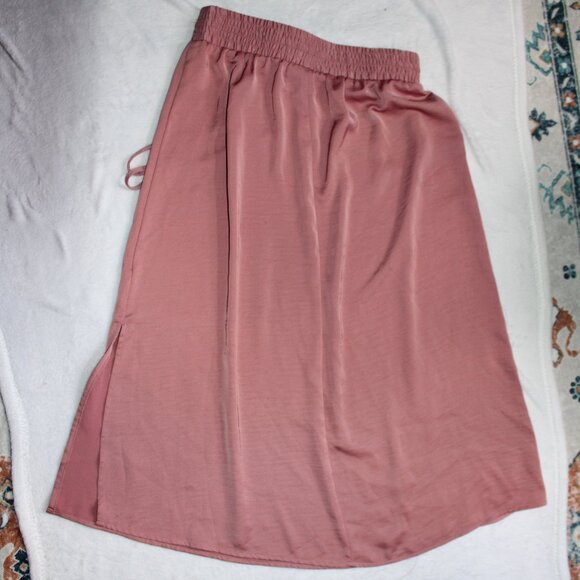 A New Day Pink Silk Midi Mid-length Skirt with Slit and High-waist Draw-string - Picture 4 of 4